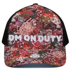 DM on Duty HAT D&D Dice collage -RED- Size M with adjustable back, black mesh