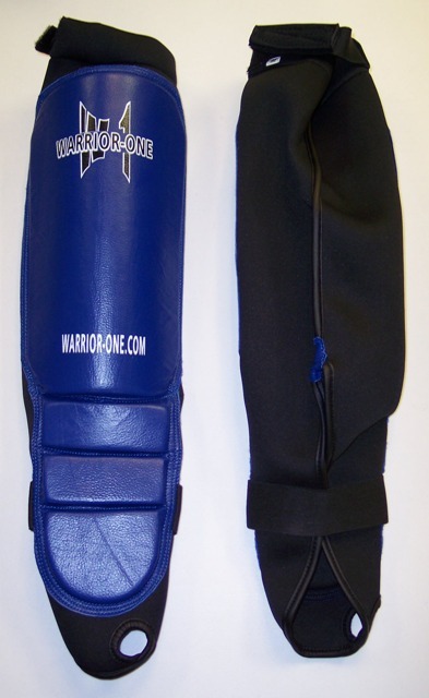 Leather Shin Instep Guards Pads - Blue M