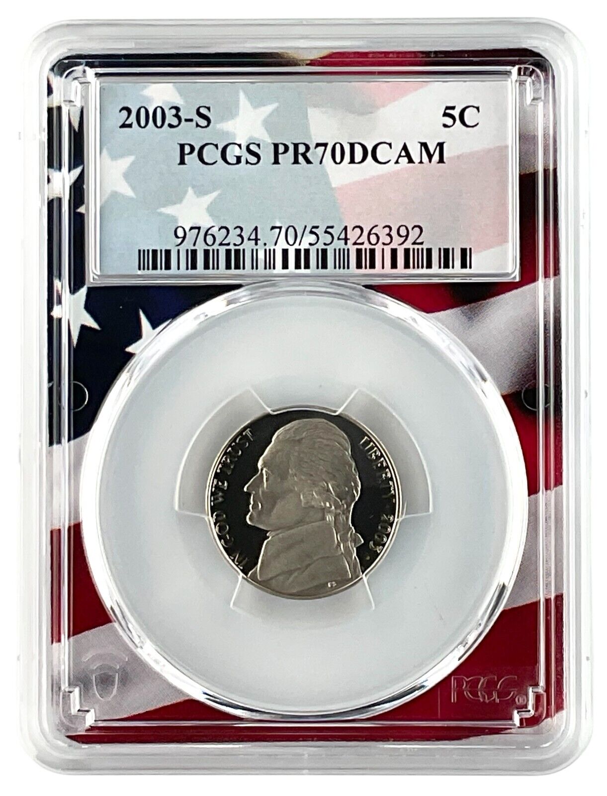 2003 S Jefferson Nickel PCGS PR70 DCAM Flag Picture Frame