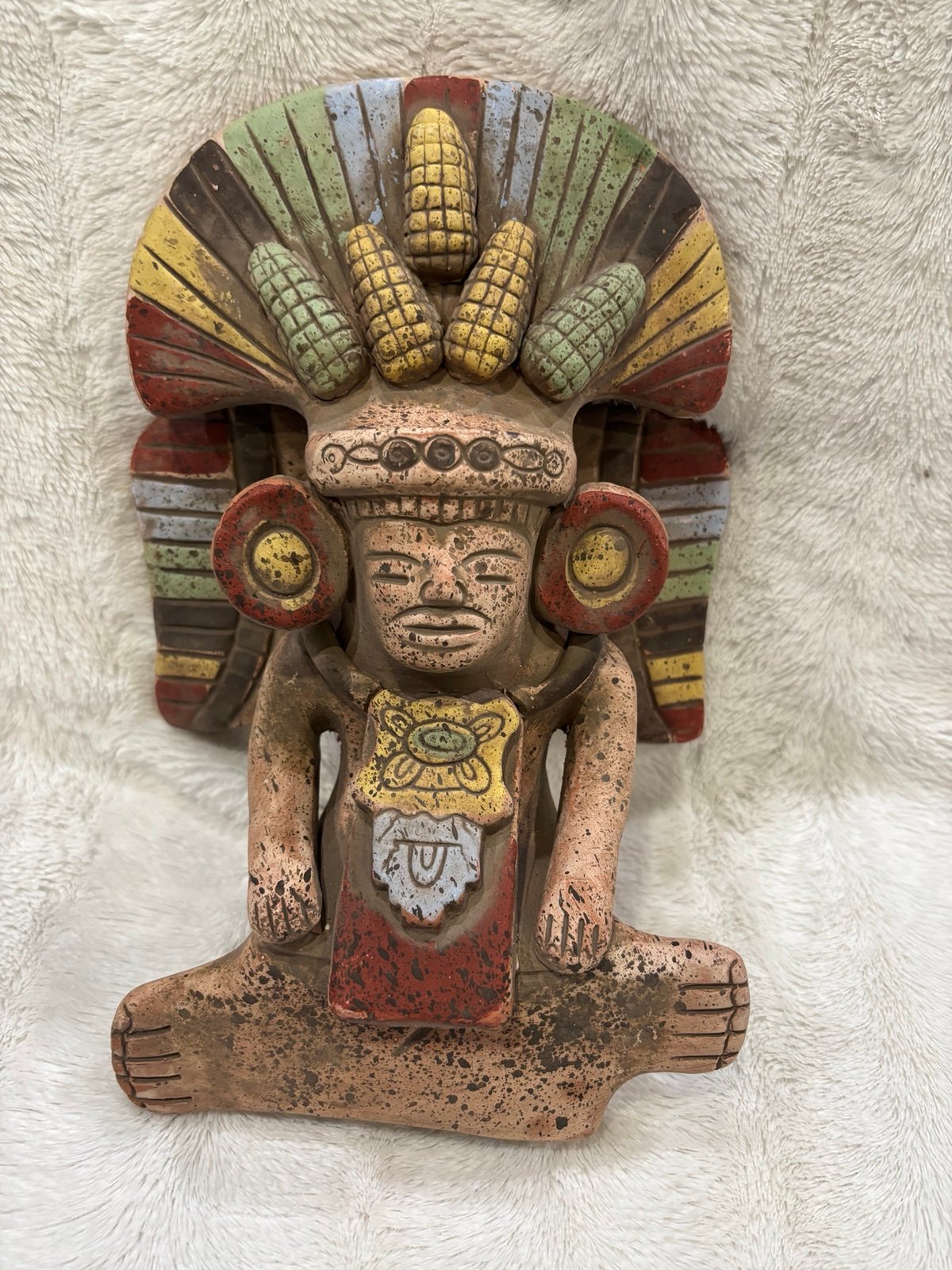 Vintage mayan Aztec chief Terra-cotta statue/ sculpture 11 inches tall