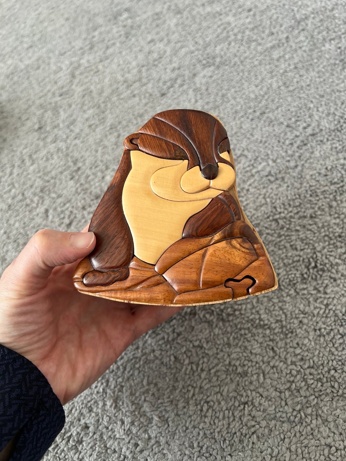 Wood Intarsia Otter Puzzle Box - Secret Trinket Box Inside! Handcrafted