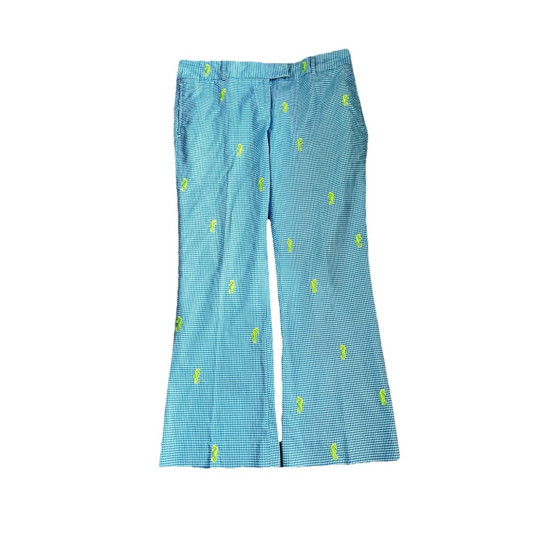 Vtg J Crew Low Fit Gingham Pants Embroidered Seahorses Bootcut Stretch Size 10
