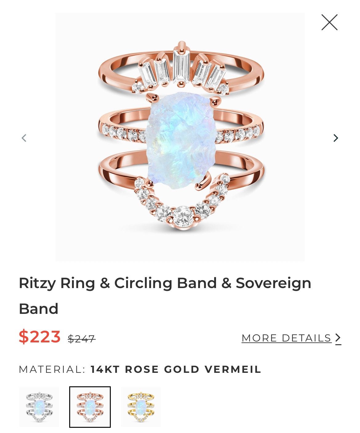 Moon Magic 14 KT moonstone ritzy ring and band and sovereign band