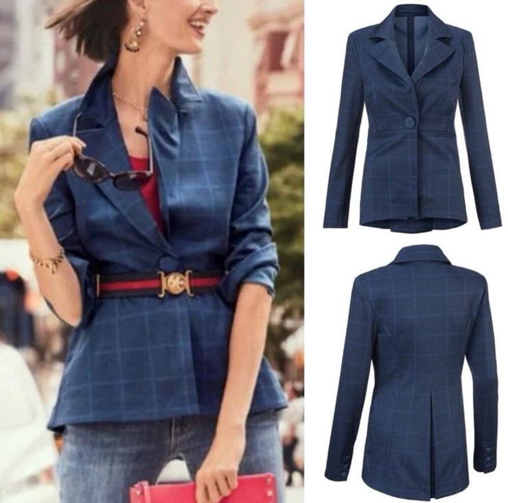 Cabi 5475 Cabi Sunset Kiss Navy Blue Windowpane Check Blazer NWT