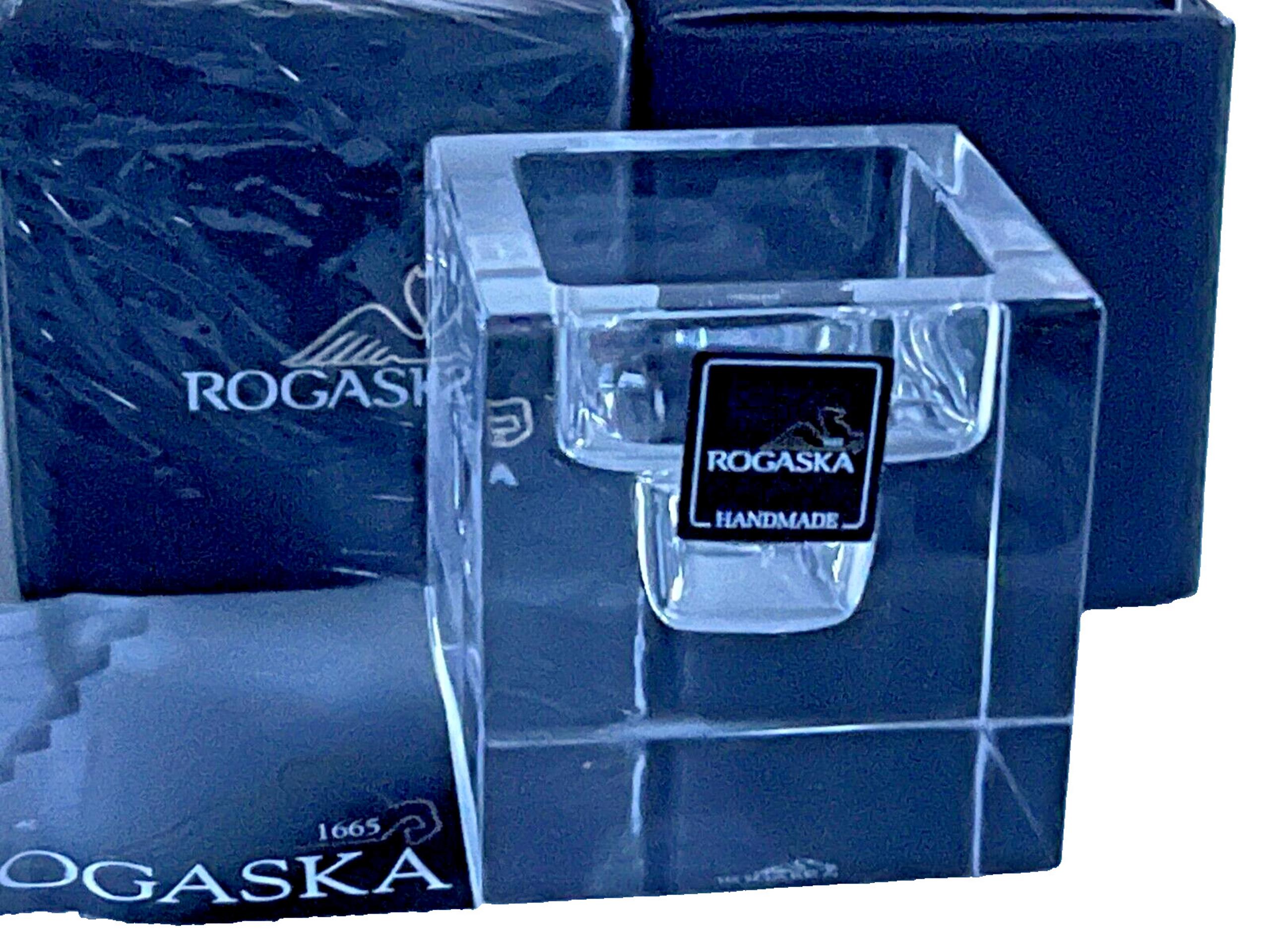 Pair Rogaska Crystal Manhattan Candle Holders NEW IN BOX