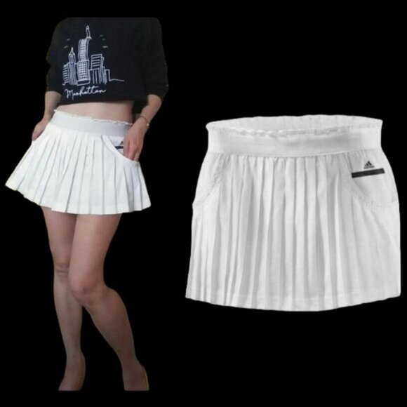 NWT Adidas Stella McCartney WHITE Pleated Tennis Skirt w POCKETS S Small