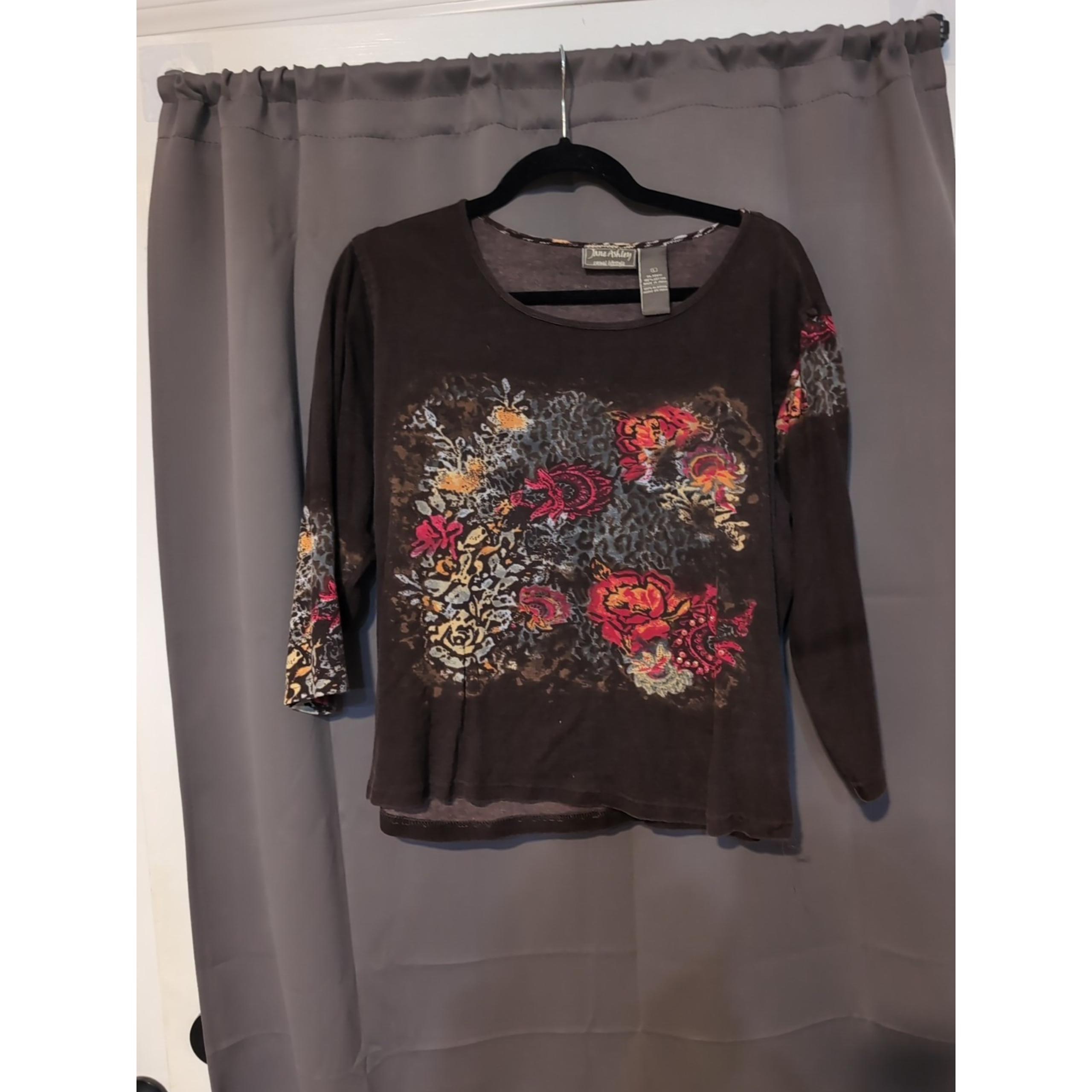 Jane Ashley Women's Large Brown Floral Top, Vintage Y2K Style, Millennium Design