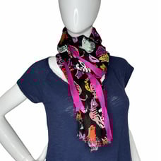 Kate Spade Cat Print Black Multi oblong scarf 80 L x 30 W