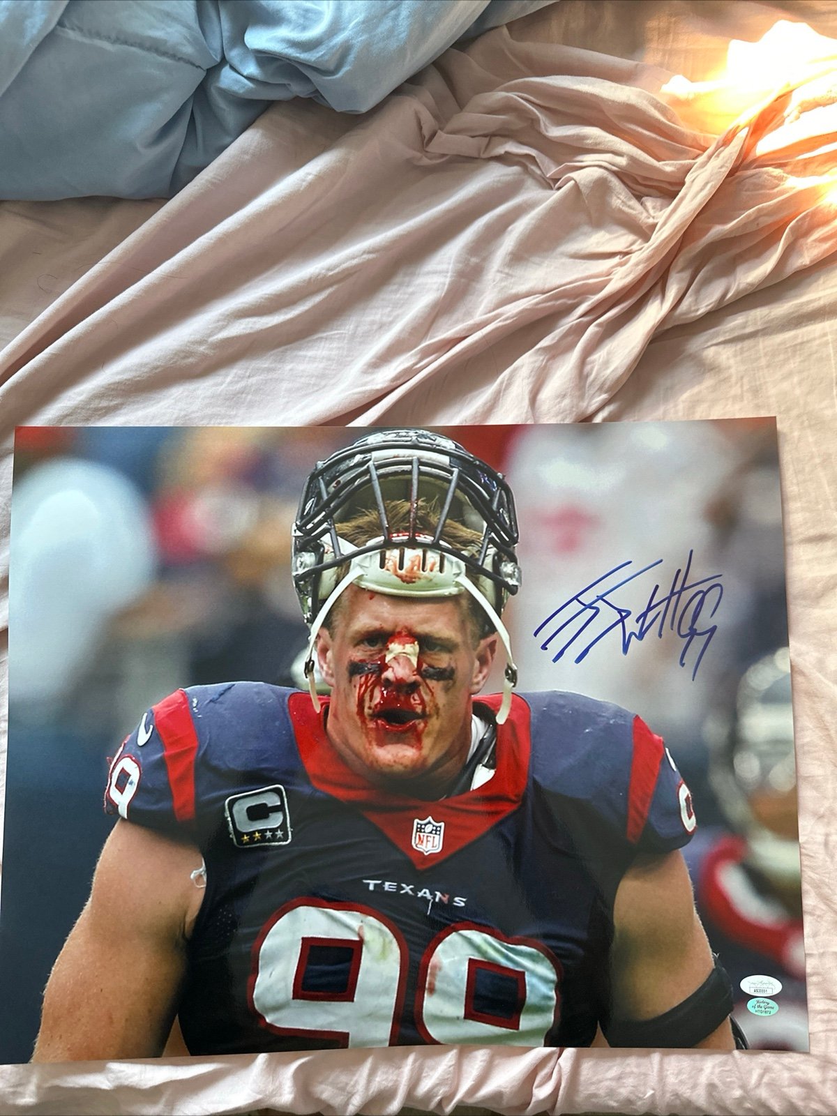 JJ Watt Bloody Nose Photo Autographed Houston Texans