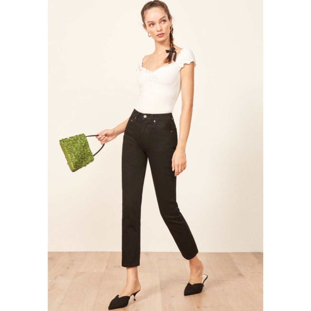 Reformation Julia Cropped High Rise Cigarette Jeans in Black