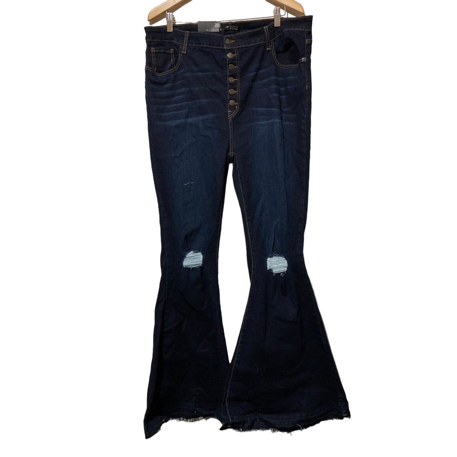NEW Lucky And Blessed High Rise FLARE Bell Bottom Flare Jeans Distressed SIZE 22
