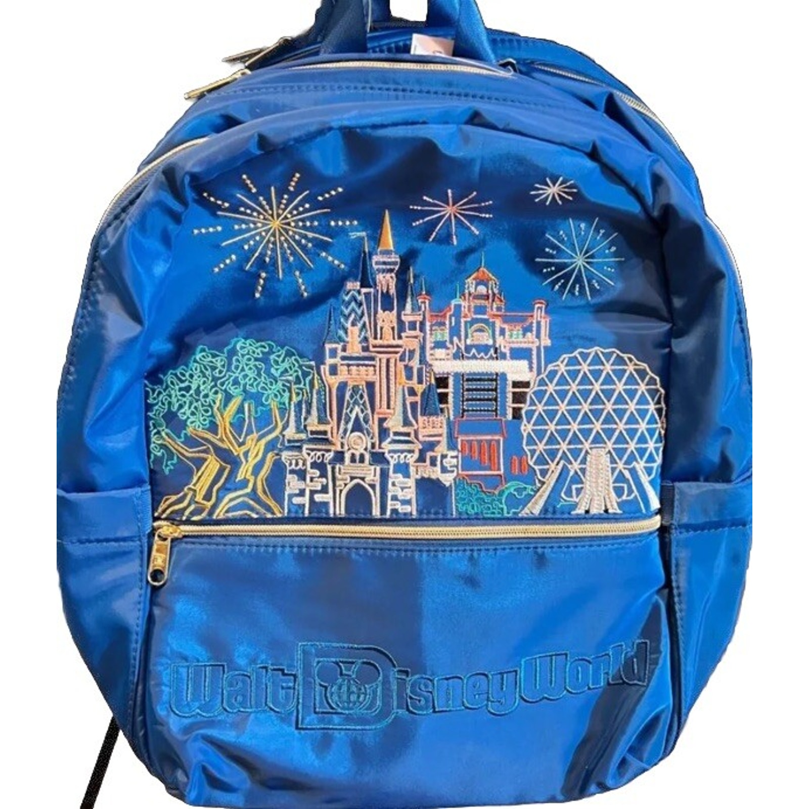 2024 Disney World Blue 4 Parks Icons Castle Epcot Embroidered 16” Backpack ￼￼NEW