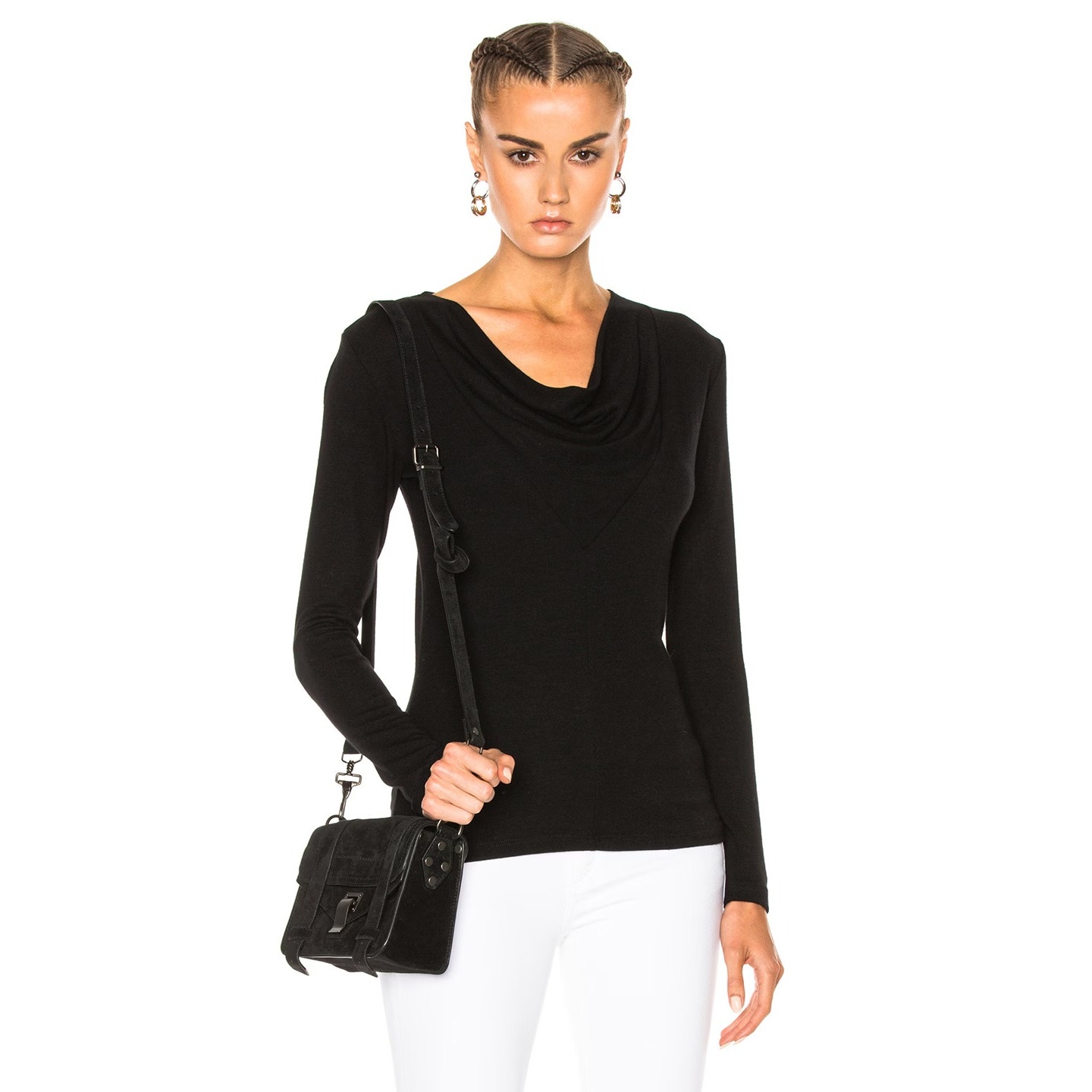 James Perse Women's Black 100% Tencel Cowl Neck Long Sleeves Shirt Size 4