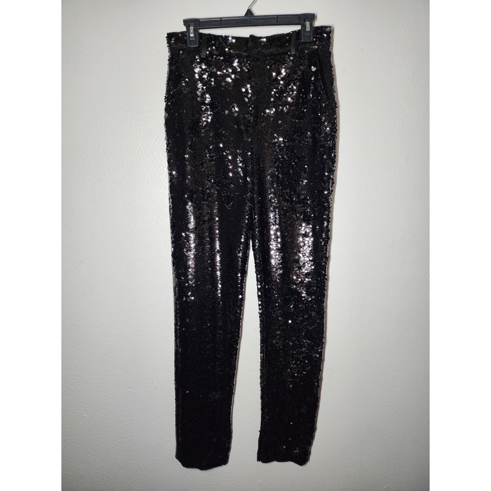 Zara High Waisted Sequin Pants With Side Slit Hem Sequinned Trousers Blogger