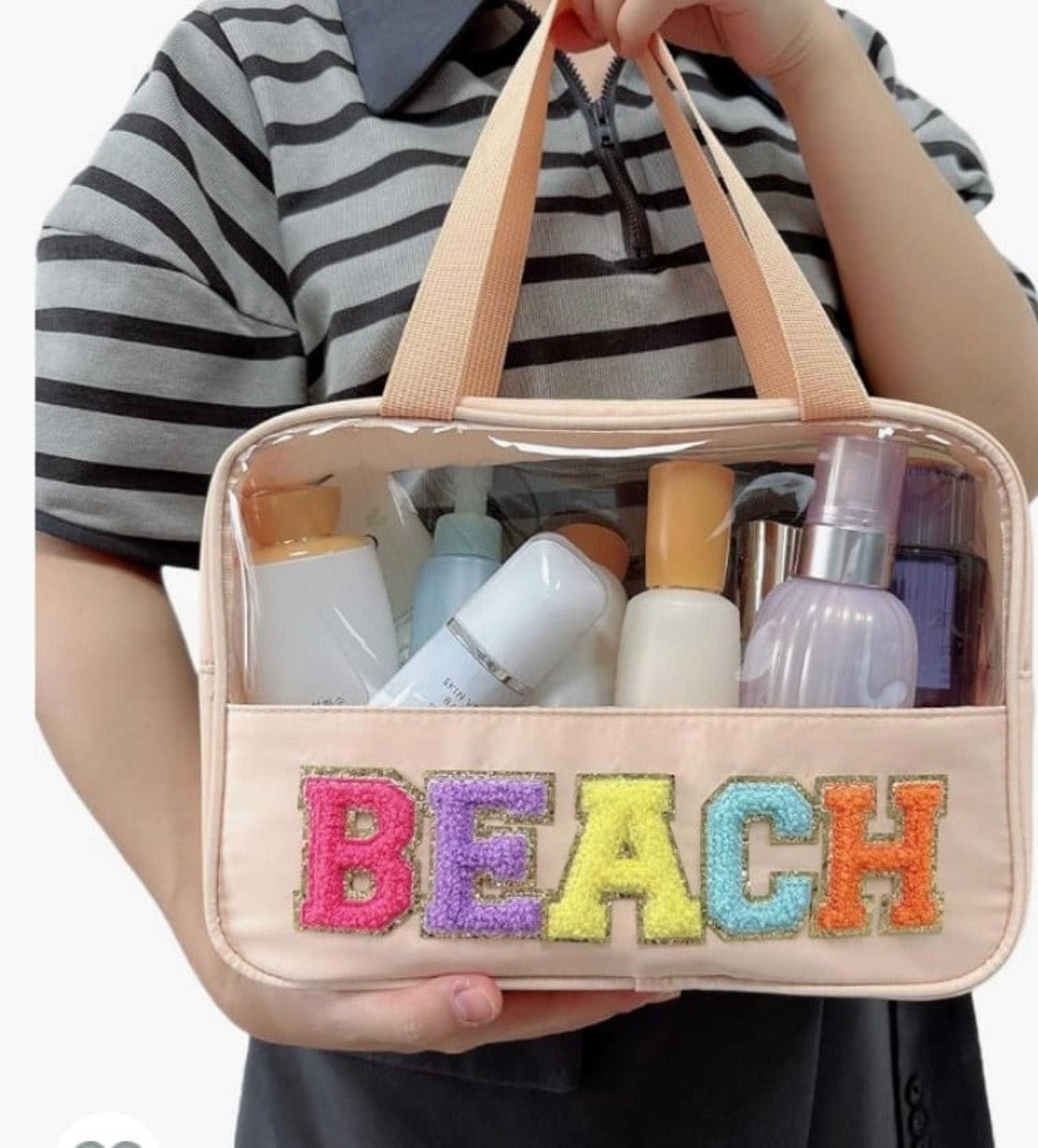 cqoogrlx Clear Makeup Letter Bag Preppy Chenille Letter Patch Makeup Bag