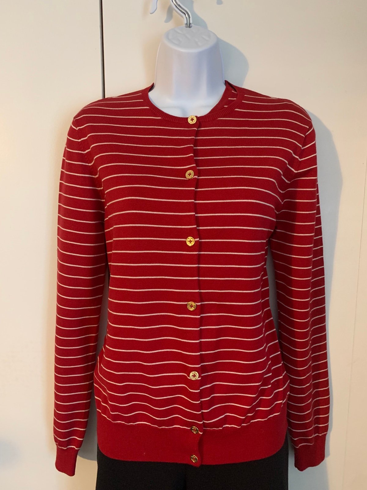 Ralph Lauren women’s red striped silk blend 2 piece cardigan set size Medium