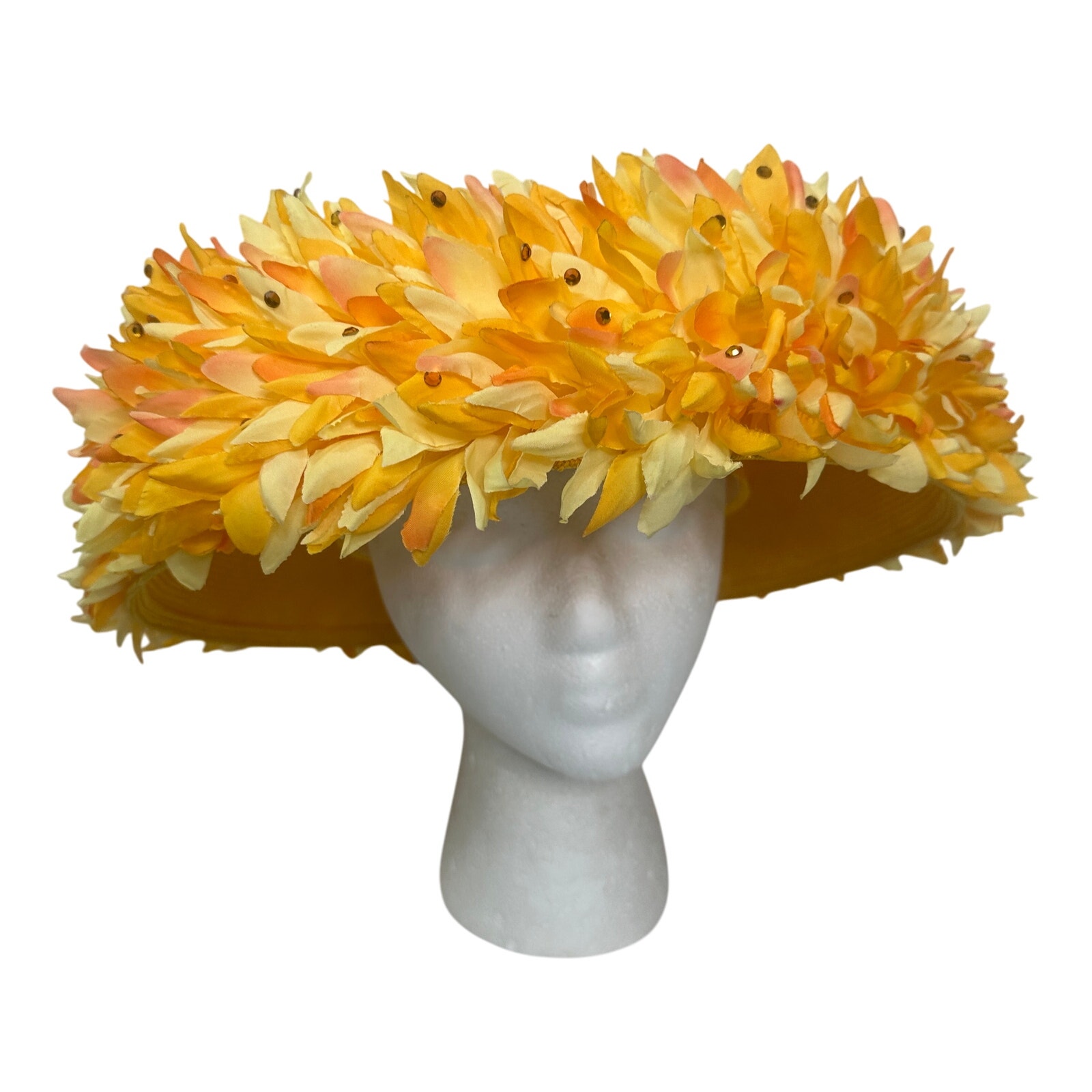 Vintage 1980s b. michael New York Yellow Church Derby Formal Hat