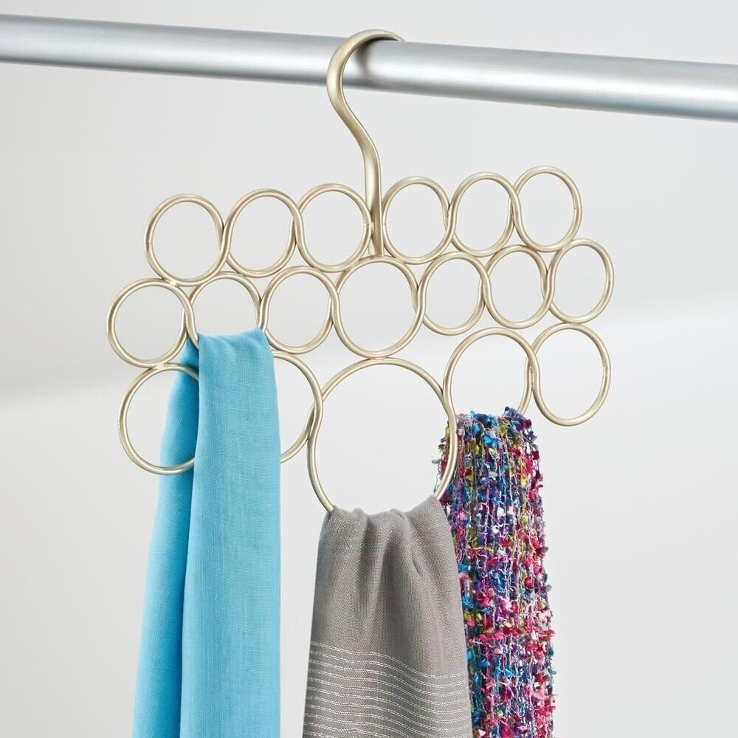 Axis Scarf Holder with 18 Rings iDesign Unisex for Scarves Ties Belts, Champagne