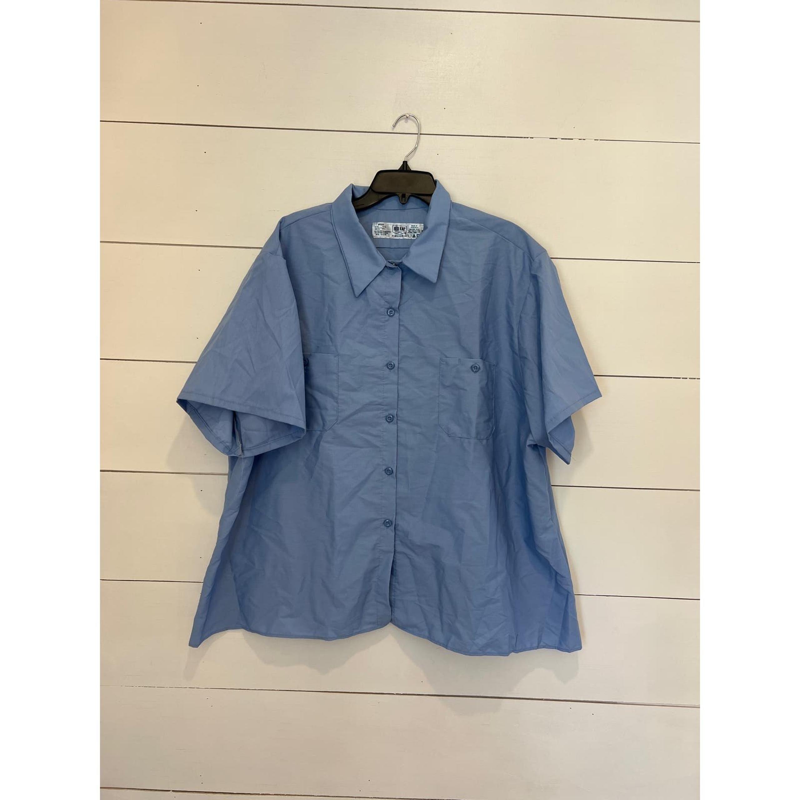 NWOT Mens Red Kap Uniform Short Sleeve Button-Down Shirt Blue SZ 4XL