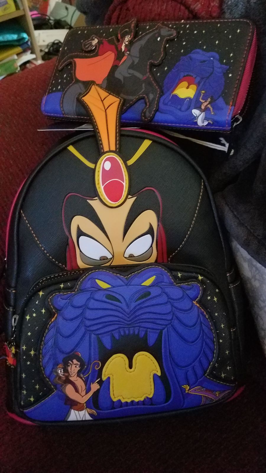 very popular mini scene Jafar Aladdin Disney Loungefly backpack wallet and Women very popular mini scene Jafar Aladdin Disney Loungefly backpack wallet and Women