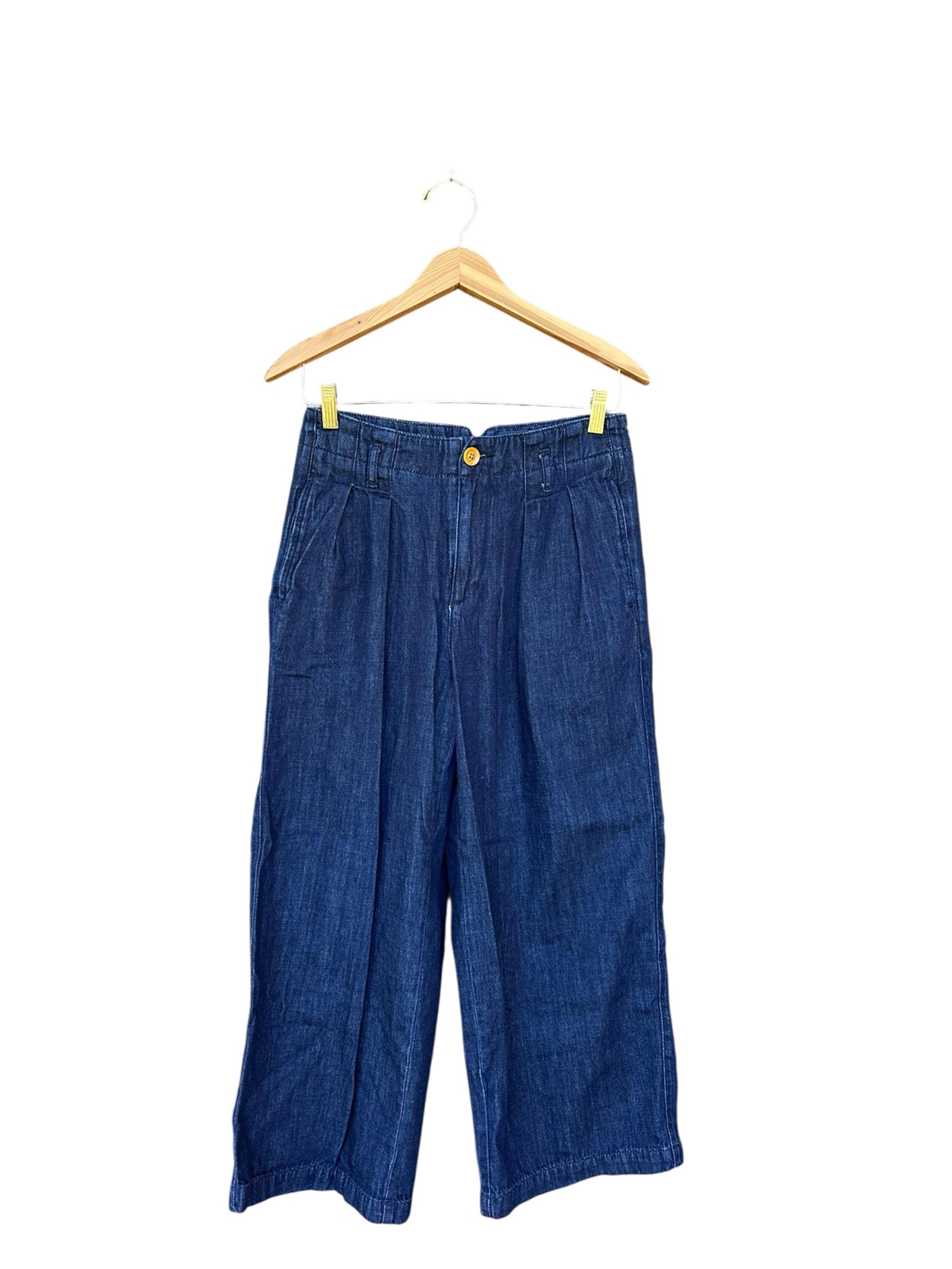 Maeve Anthropologie Remi High Rise Blue Pleated Wide Leg Denim Trousers Size 27