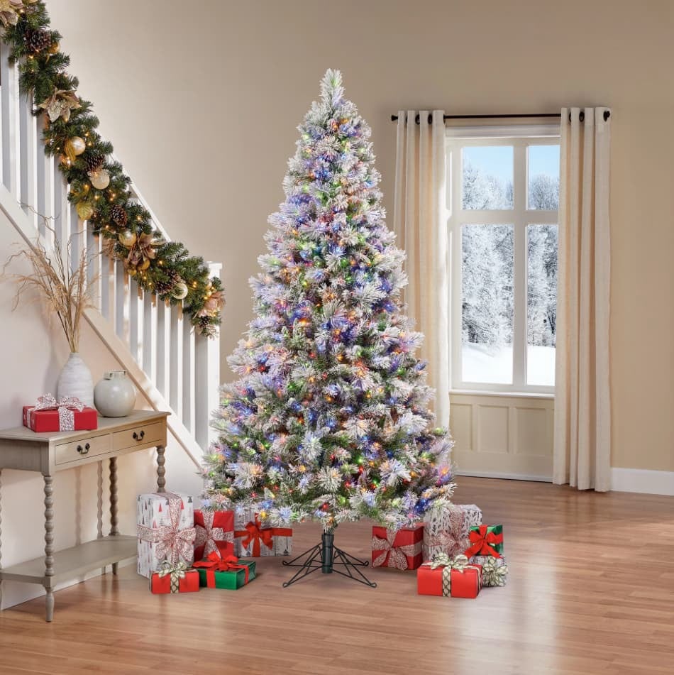 7.5' Pre-lit Glitter Flocked Artificial Christmas Tree