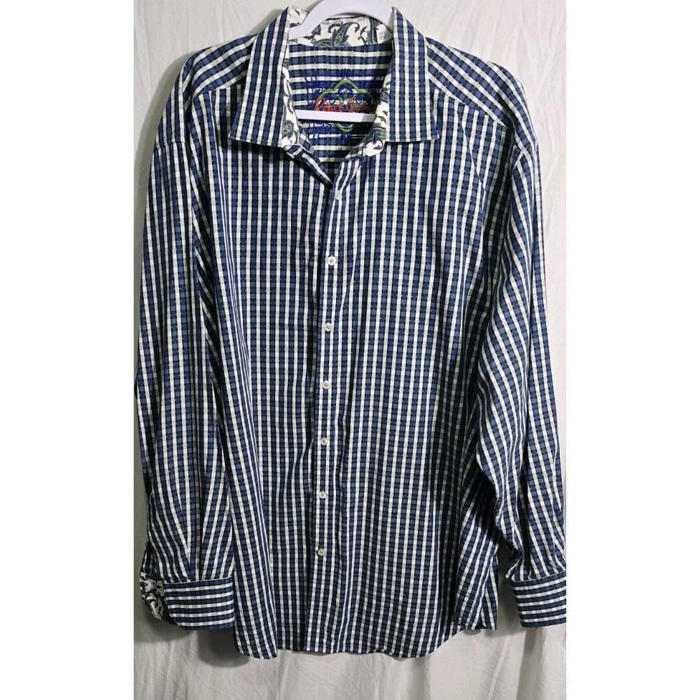Robert Graham Dress Shirt Mens 3XL Button Down Embroidered Label Flip Cuff