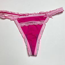Vintage Victoria's Secret y2k Pink V String Thong Panties, Lace Trim Panty M/L