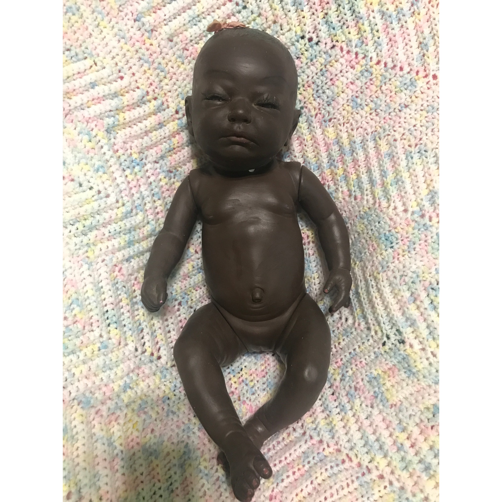 Handmade Ceramic Anatomically Correct Baby Girl Doll African American Black