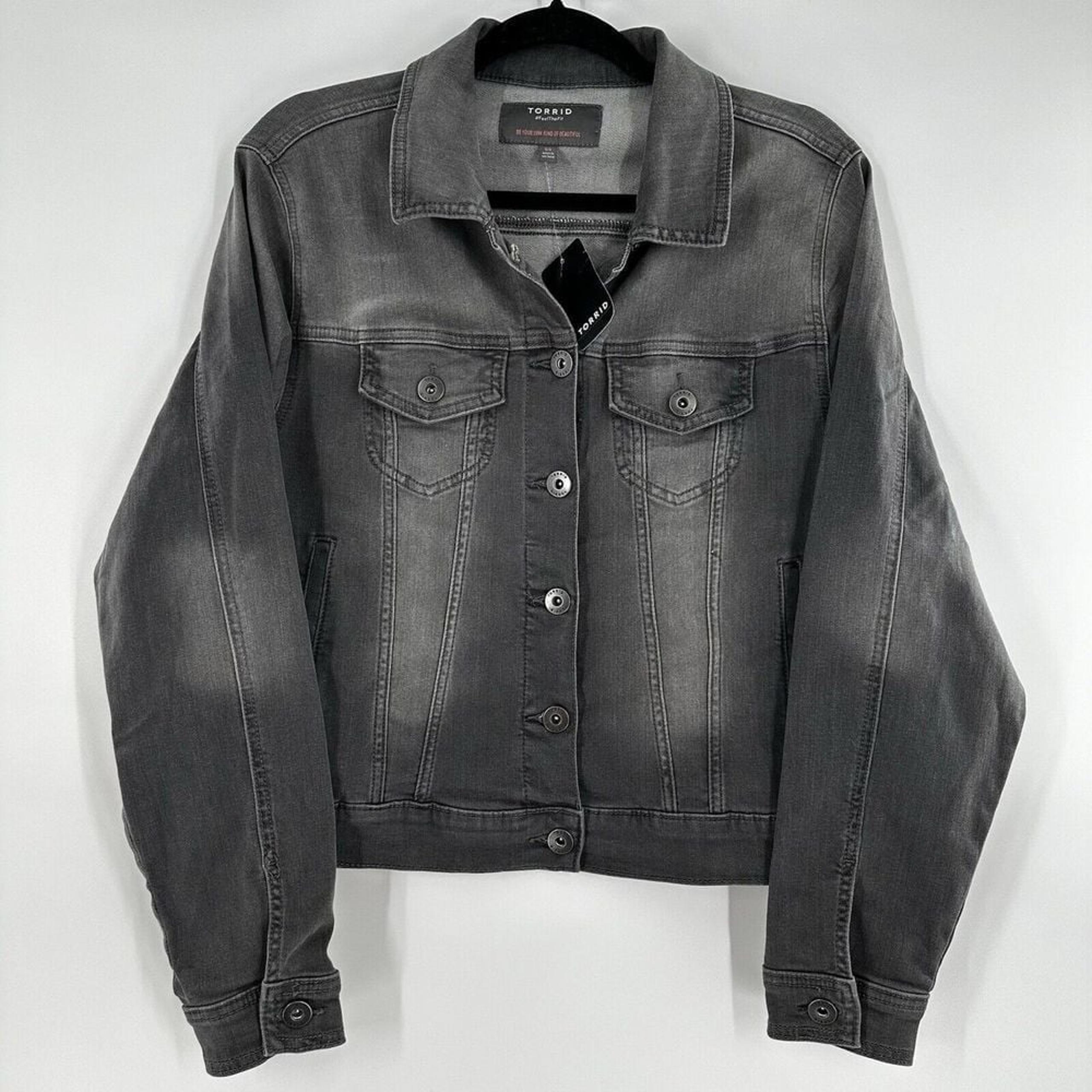 TORRID Denim Jacket Stretch Button Down Gray Comfort Women's Size 00 M/L ~ NWT!