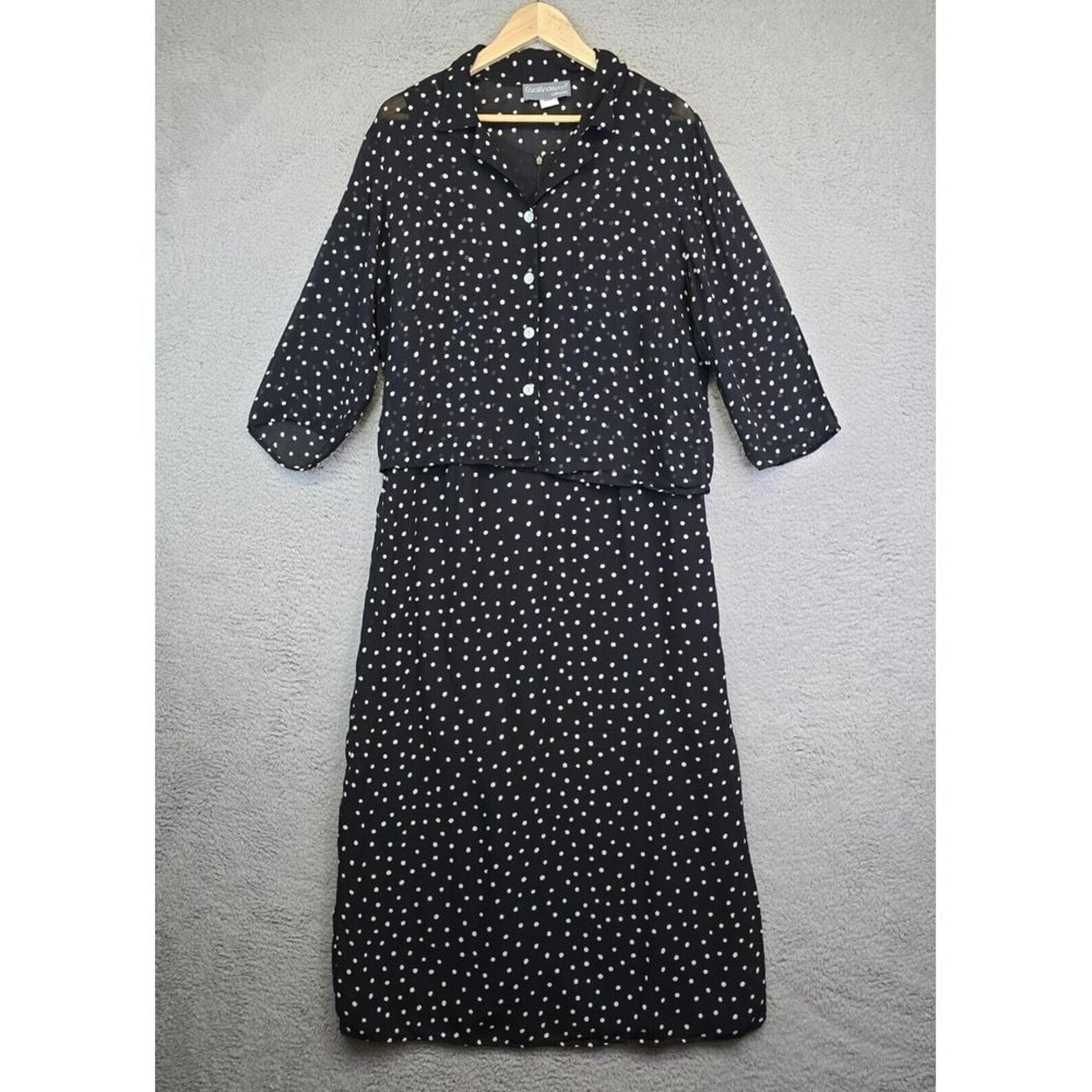 Vintage Carol Anderson Dress Women's Size 12 Black Two-Piece Polka Dot Maxi Top