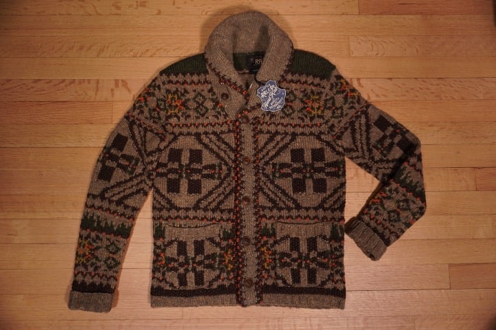 RRL Double RL Ralph Lauren Hand-Knit Fair Isle & Mallard Cardigan XS Brand New
