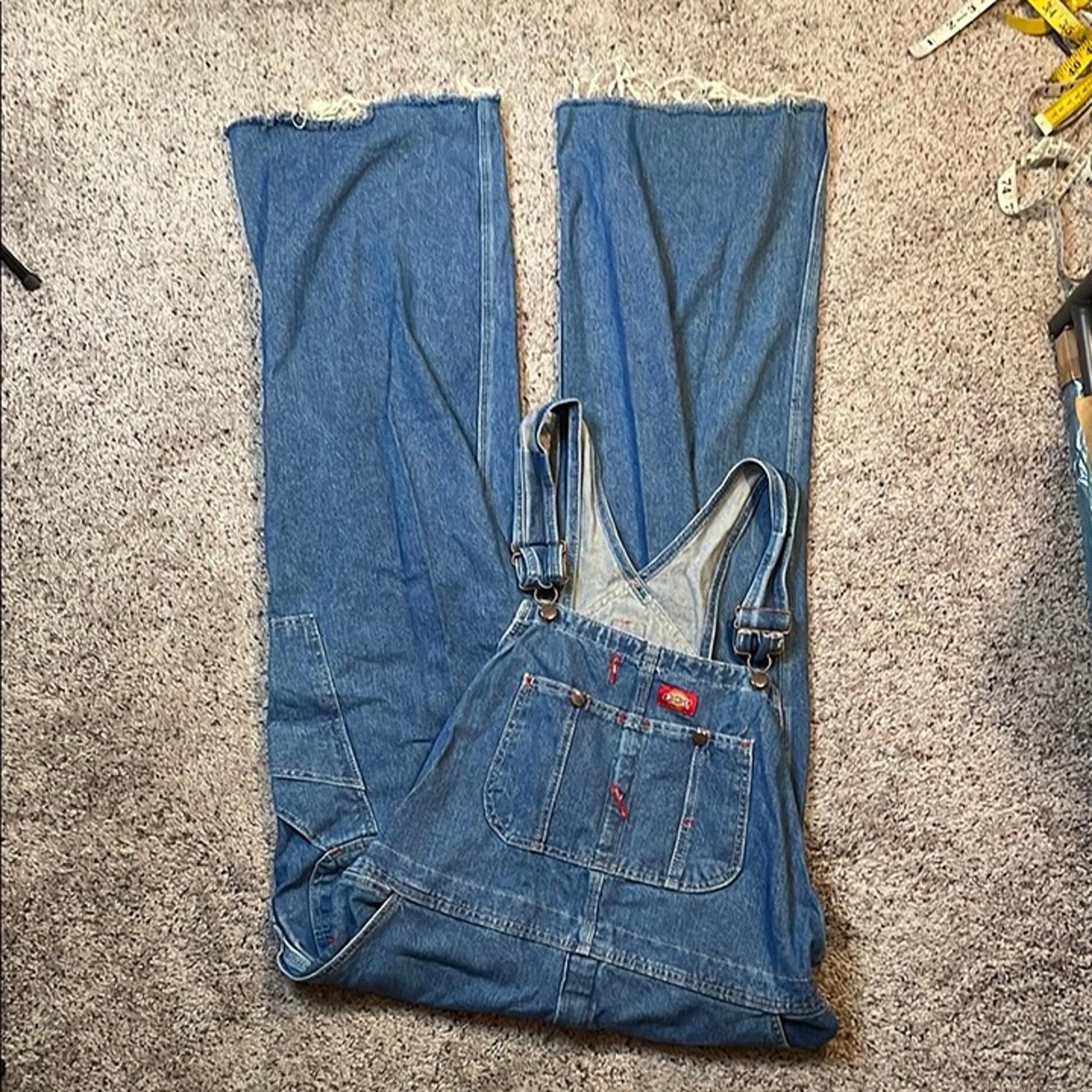Dickies Bib Overalls Mens Size 38x30 Blue Carpenter Denim Medium Wash Distressed
