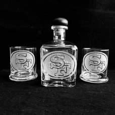 49ers Custom Etched Repurposed Tequila Decanter with Matching Glasses