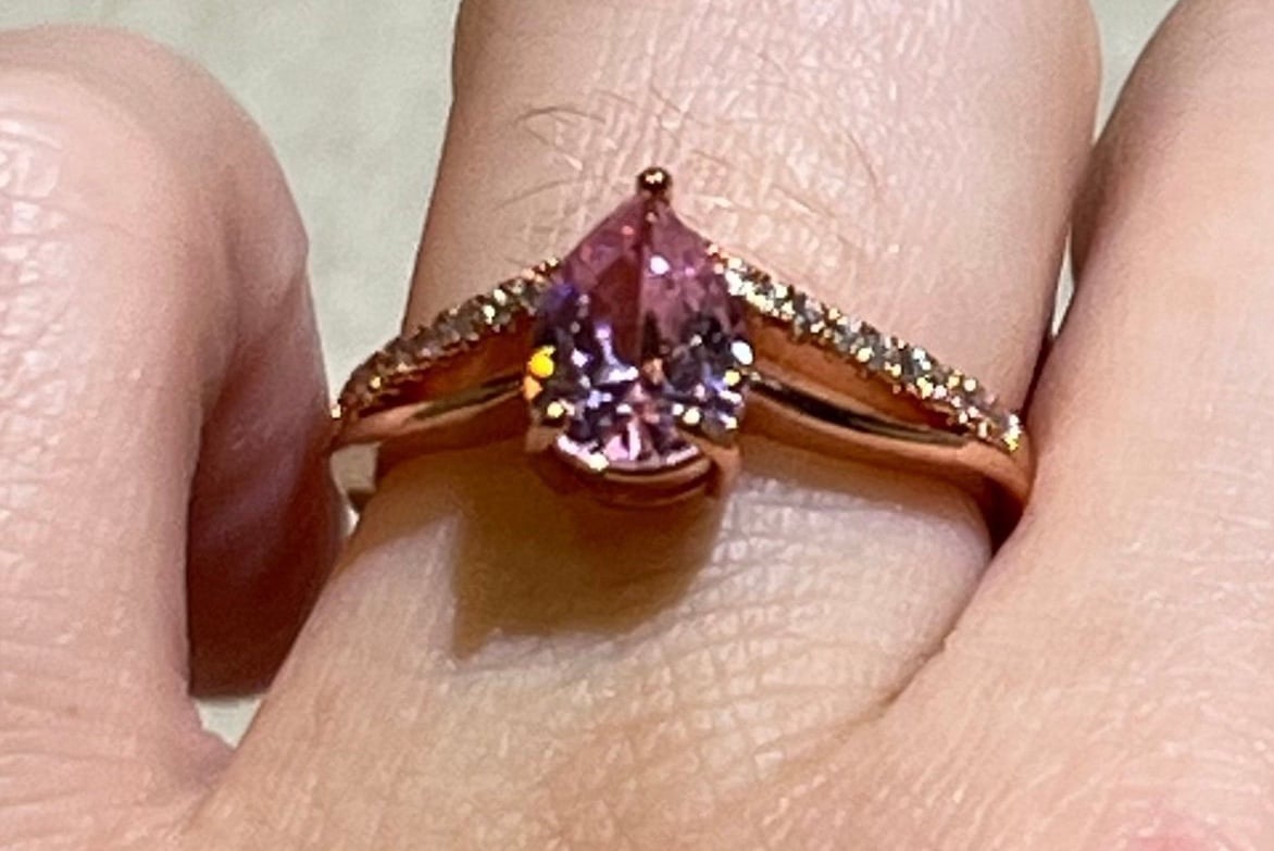 Pink Sapphire Rose Gold Pear Cut Ring Size 7