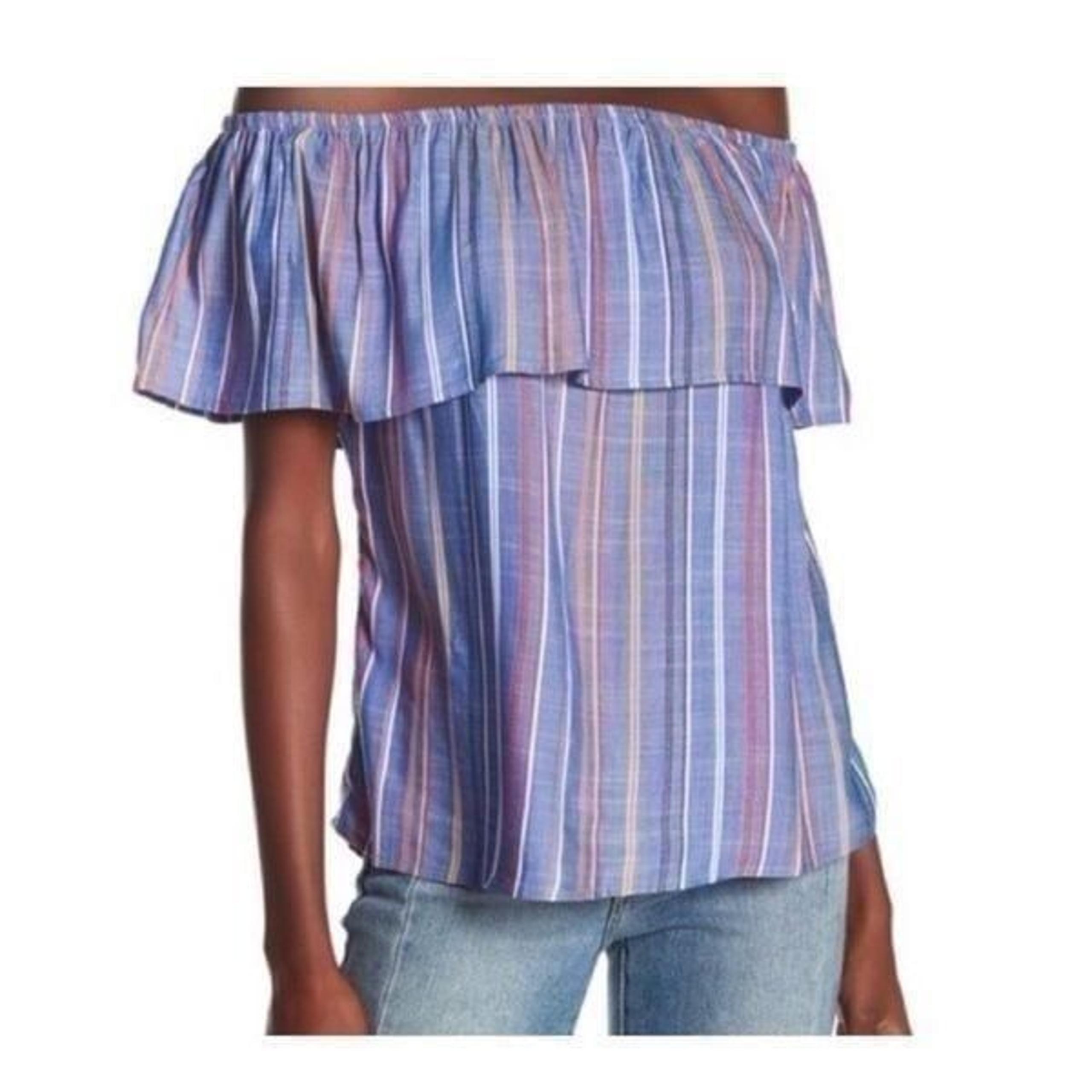 SOCIALITE Blue Multi Color Striped Off The Shoulder Blouse Size M