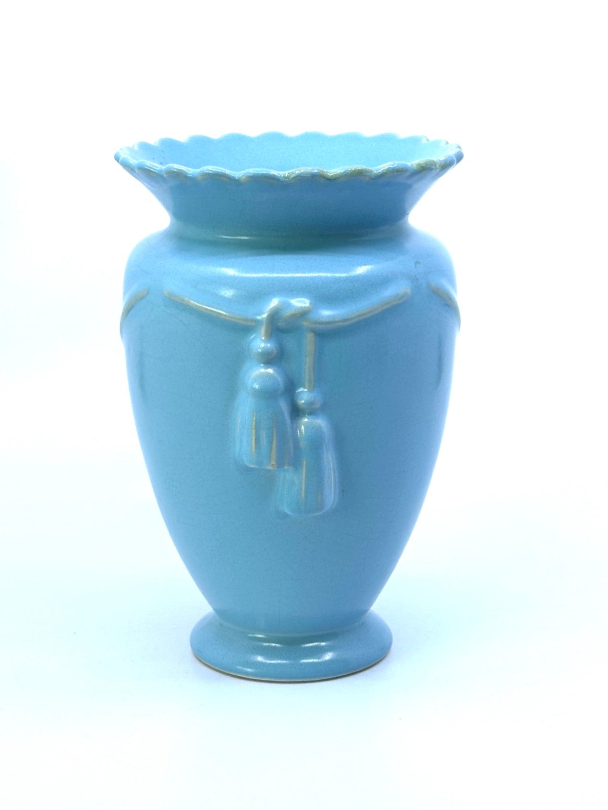 Weller Darsie Art Pottery Vase 1935 Cord & Tassel Sky Blue Art Deco 7.5”
