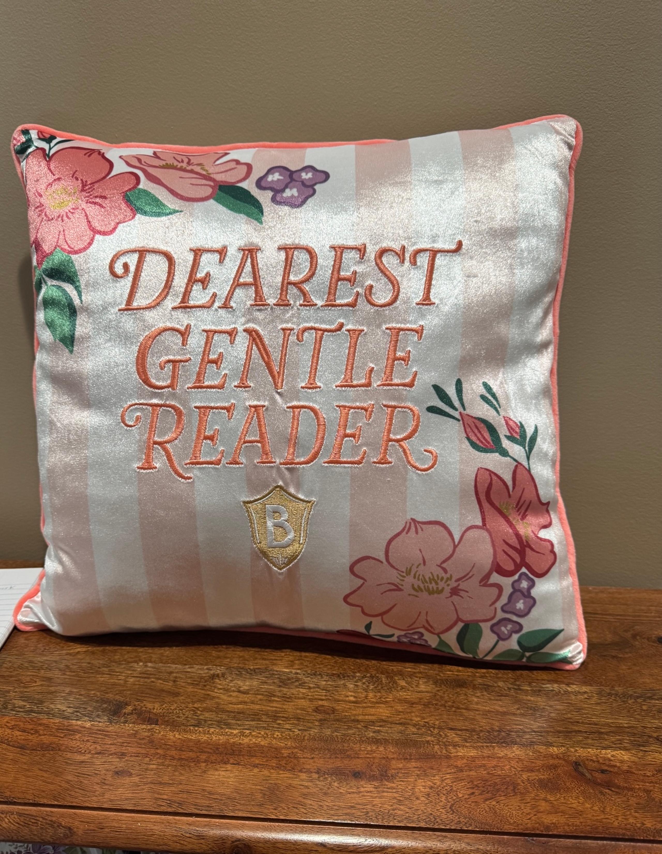 Decorative Bridgerton Throw Pillow Embroidered “Dearest Gentle Reader” Pink