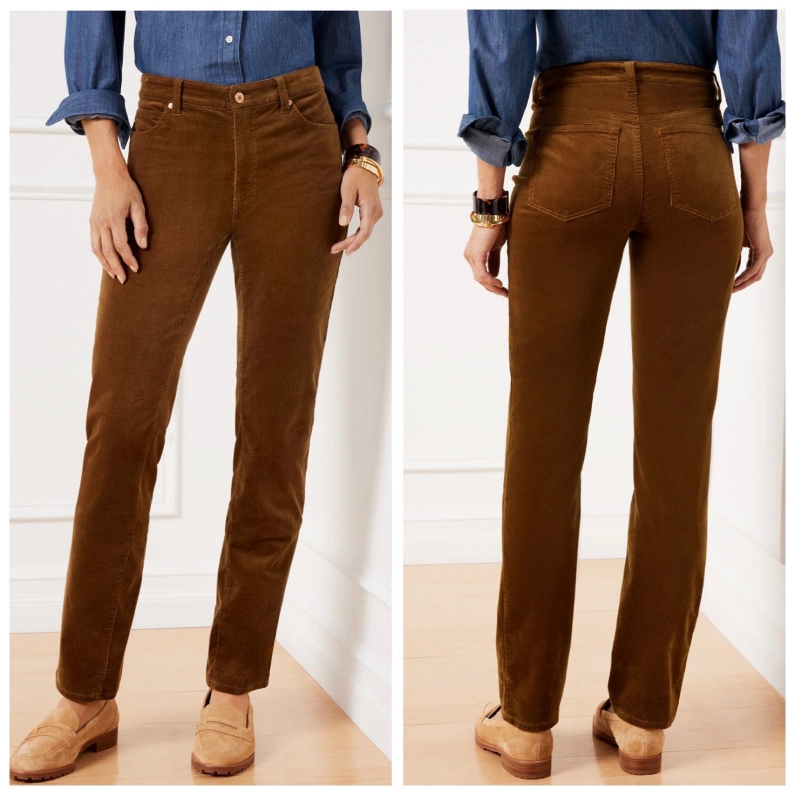 Talbots Women's Petite Corduroy Straight Leg Pants - Curvy Fit Medium Brown - 8P