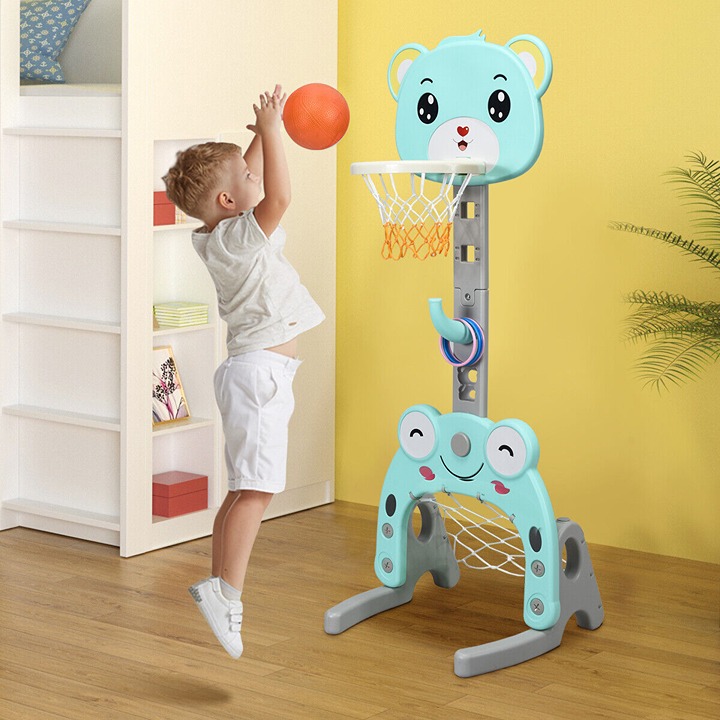 Adjustable Kids 3 in 1 Sports Activity Center Basketball Hoop Set Stand w/ Balls