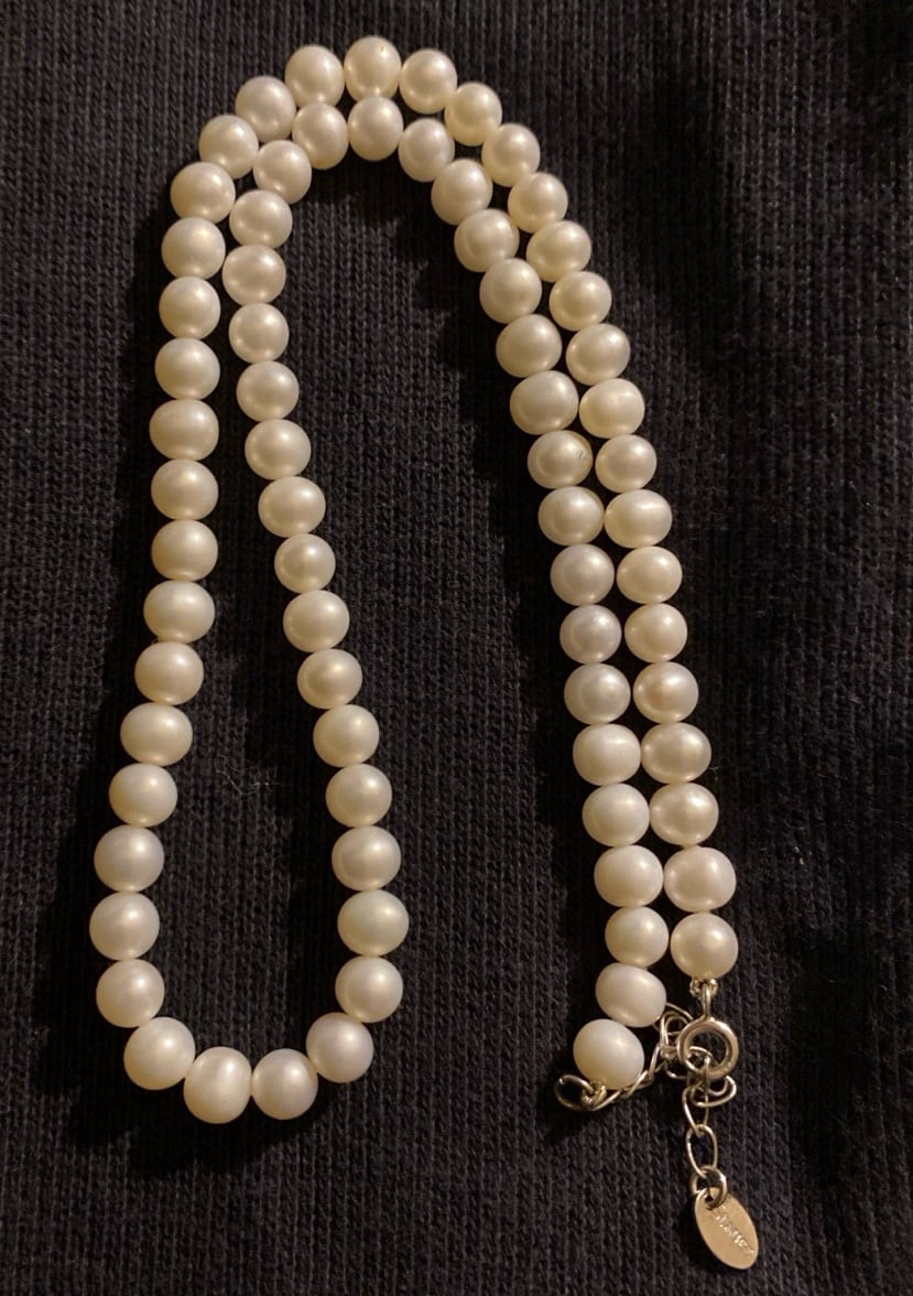 Necklace Signed STAUER Freshwater WHITE PEARLS Sterling SILVER CLASP Chain Neckl