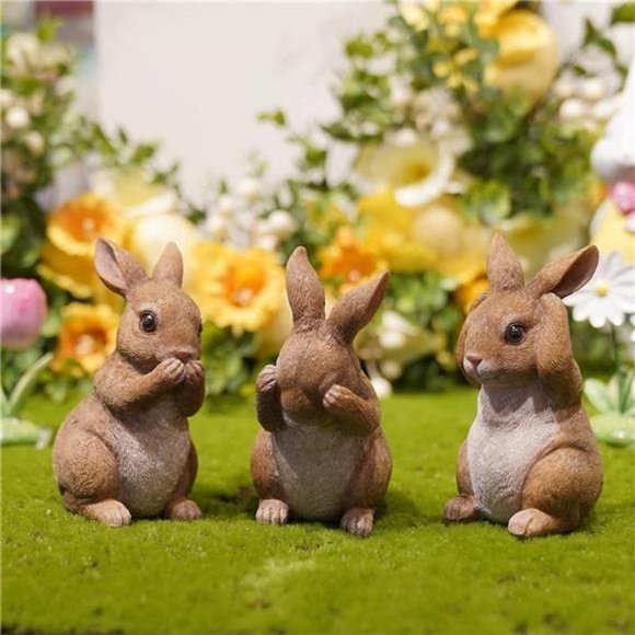 Easter Bunny Figurine Home Decorations - Hear See Speak No Evil Rabbit Statues