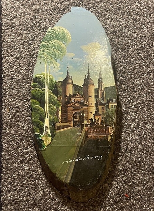 Vintage Heidelberg Germany Painting On Cut Wood 12in X 5in Hand Paint Wall Decor