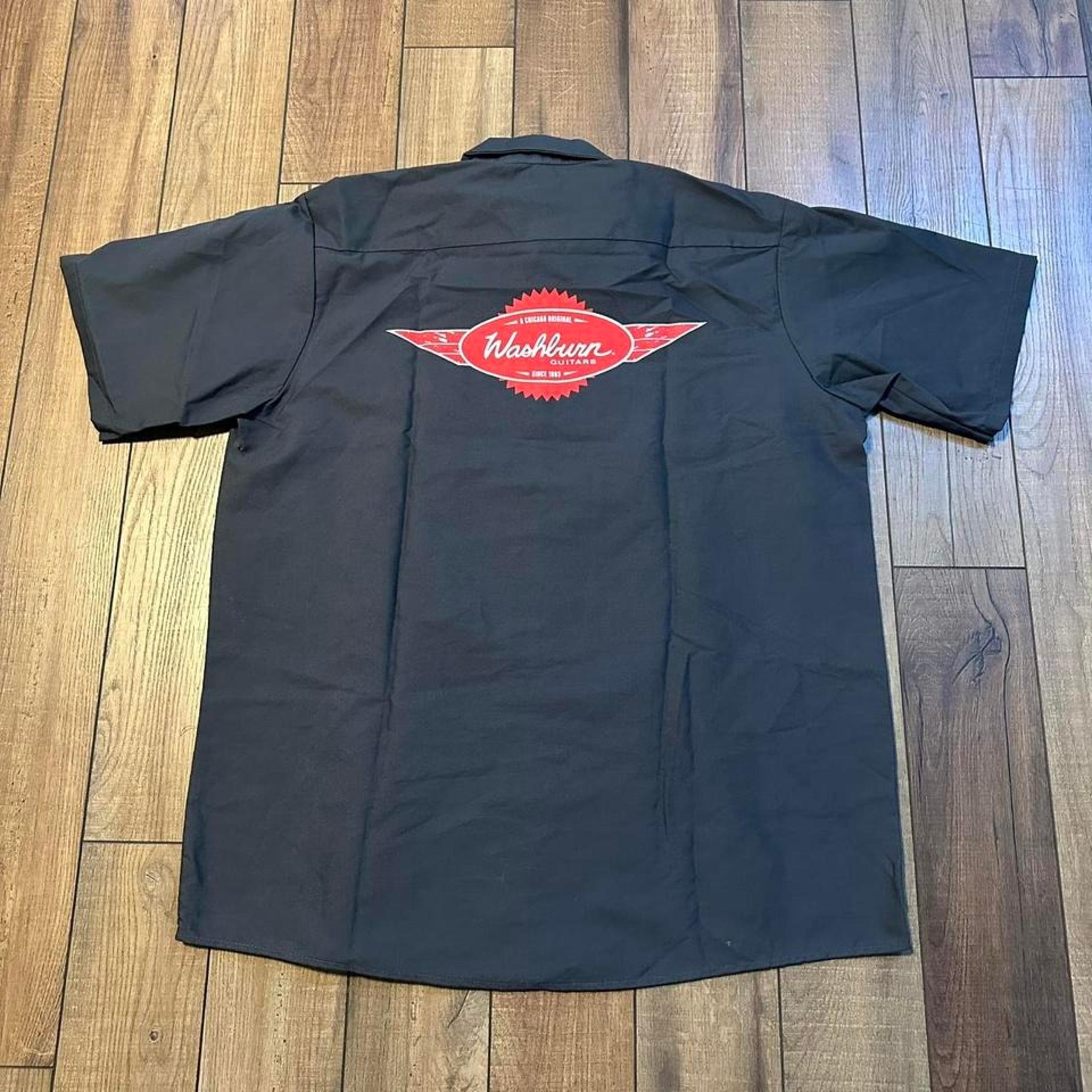 Vintage red Kap Washburn guitars gray button up short sleeve mechanic shirt XL