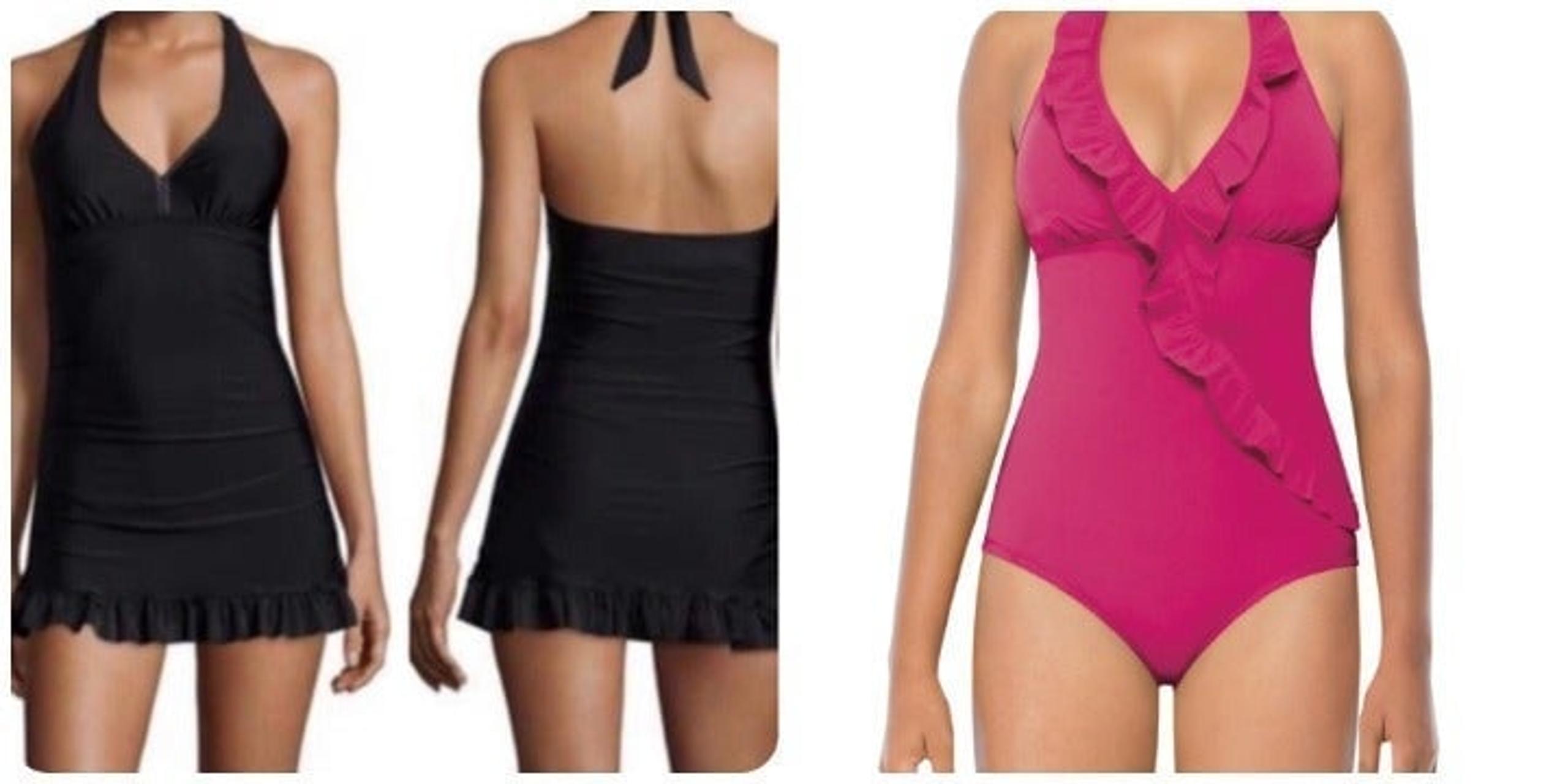 NEW! ASSETS by SPANX Sara Blakely Halter Swim Dress Black & Hot Pink Swimsuit S