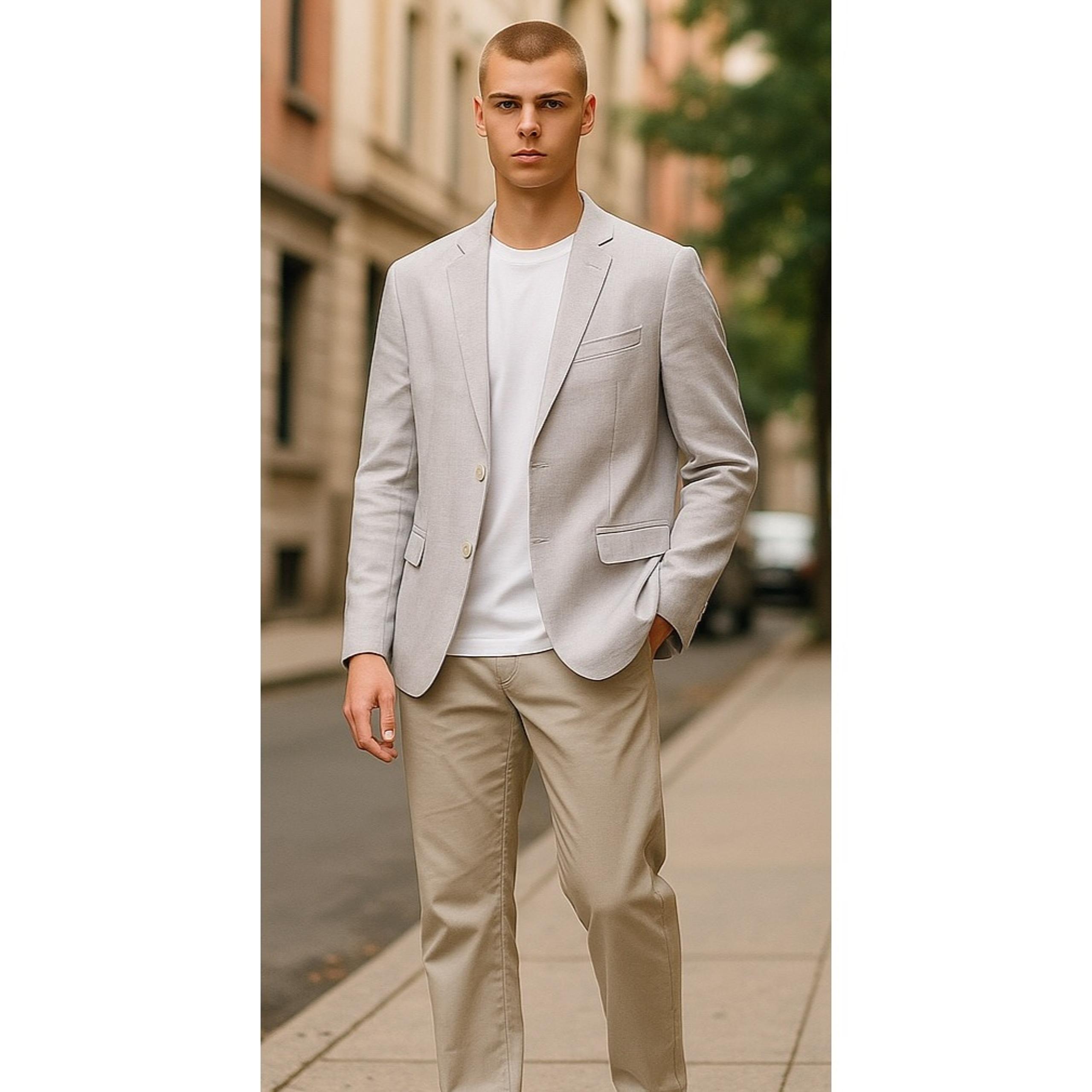 Express Blazer Mens 36 White Gray Striped  Photographer Fitted - Miami Beach
