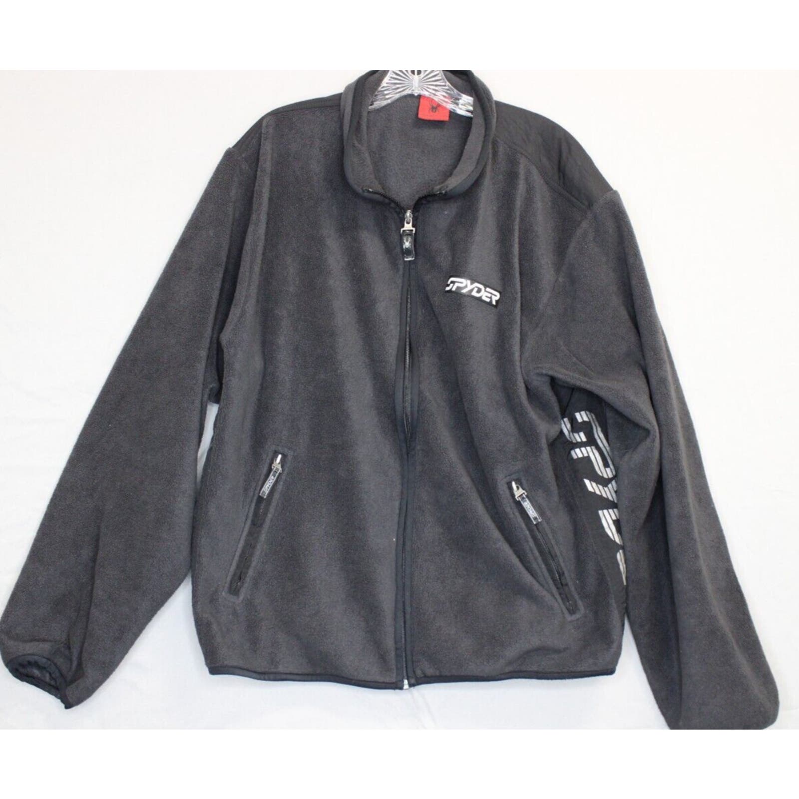 Spyder Mens Black Long Sleeve Front Zip Fleece Pocket Jacket with Logo Size L