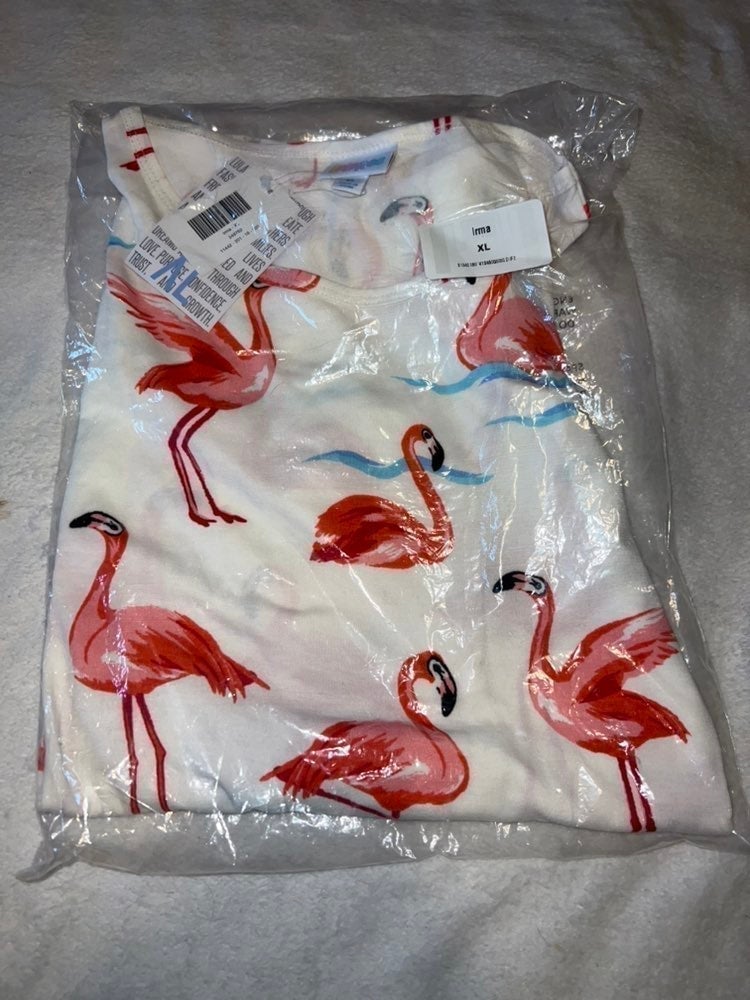 Lularoe Irma Tunic White Pink Flamingos LLR Unicorn New XL 20/22 NWT
