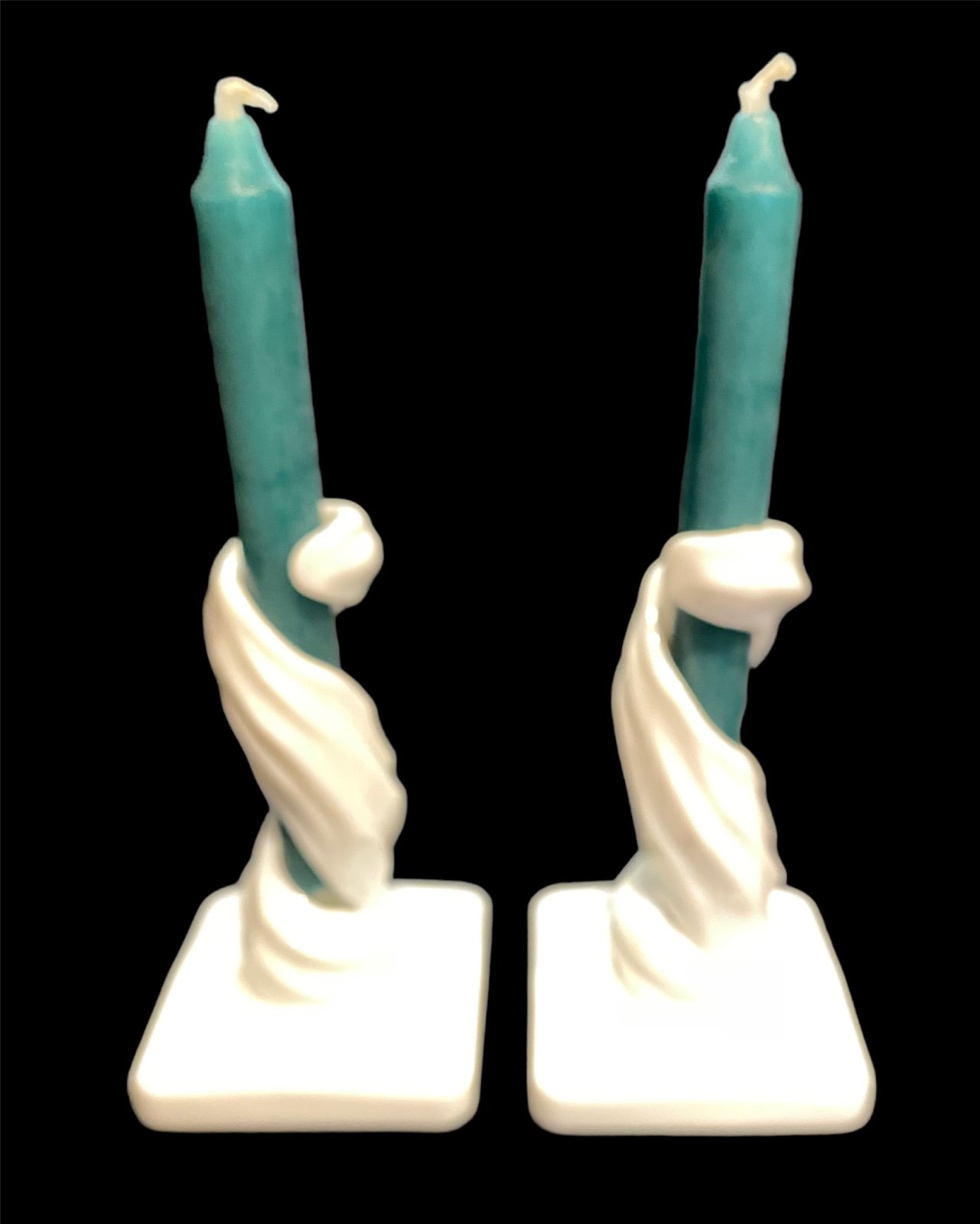 (2) Vintage WESTMORELAND White Milk Glass Twisted Tapered Candlestick Holders