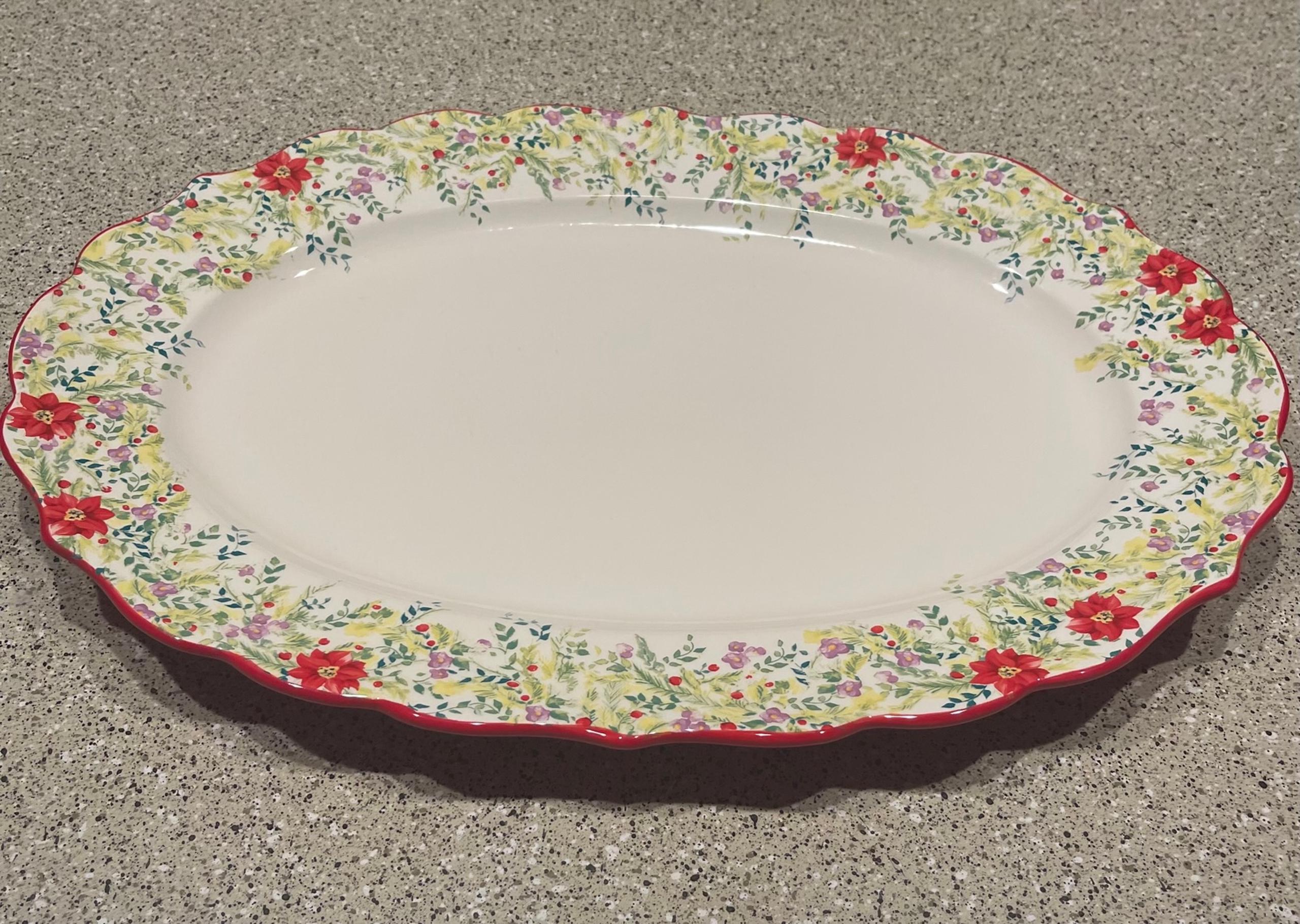 Pioneer Woman Holiday Cheer Large Ceramic Turkey Serving Platter Poinsettia